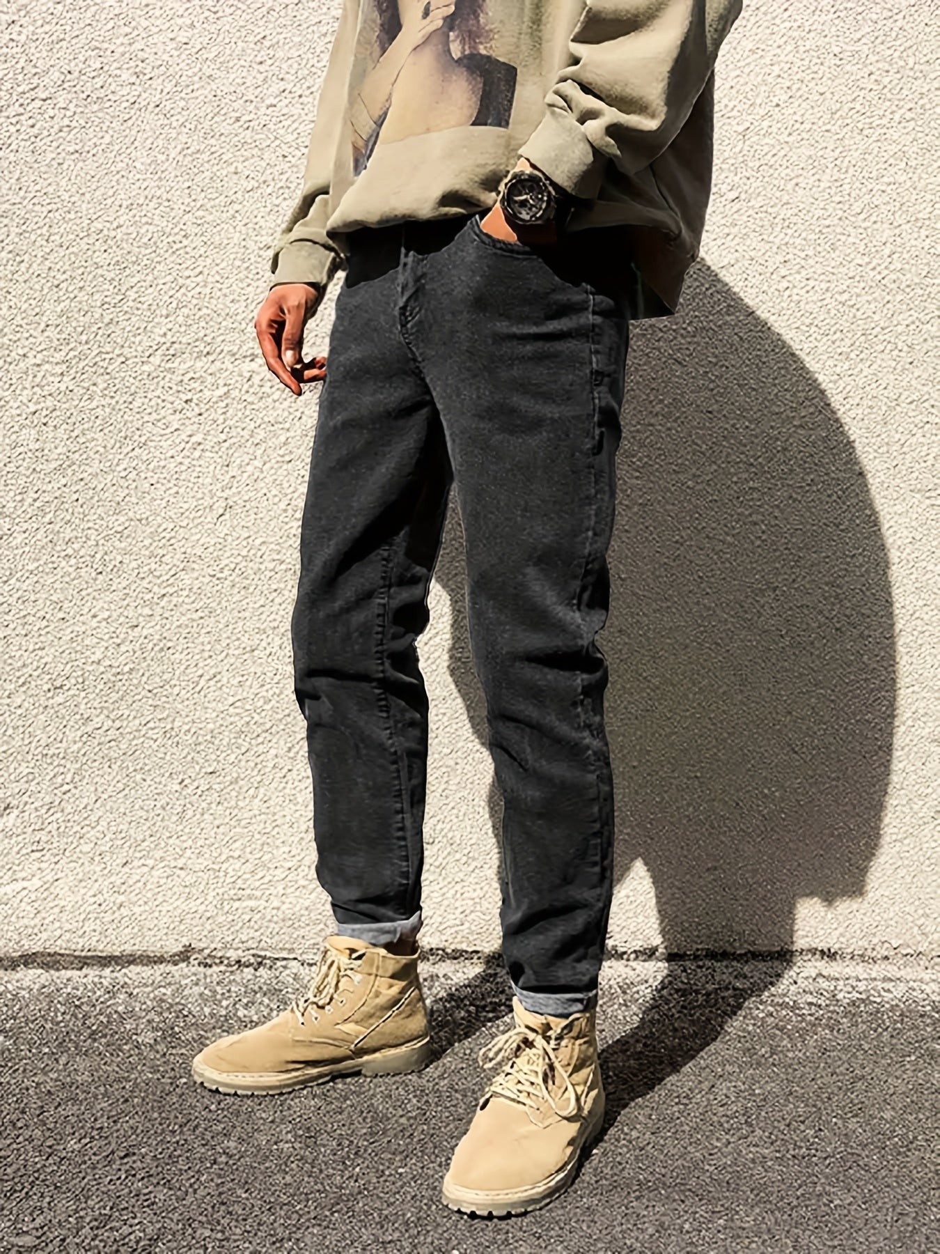 Classic Regular Fit Jeans Mens Casual Street Style All Match Denim Pants