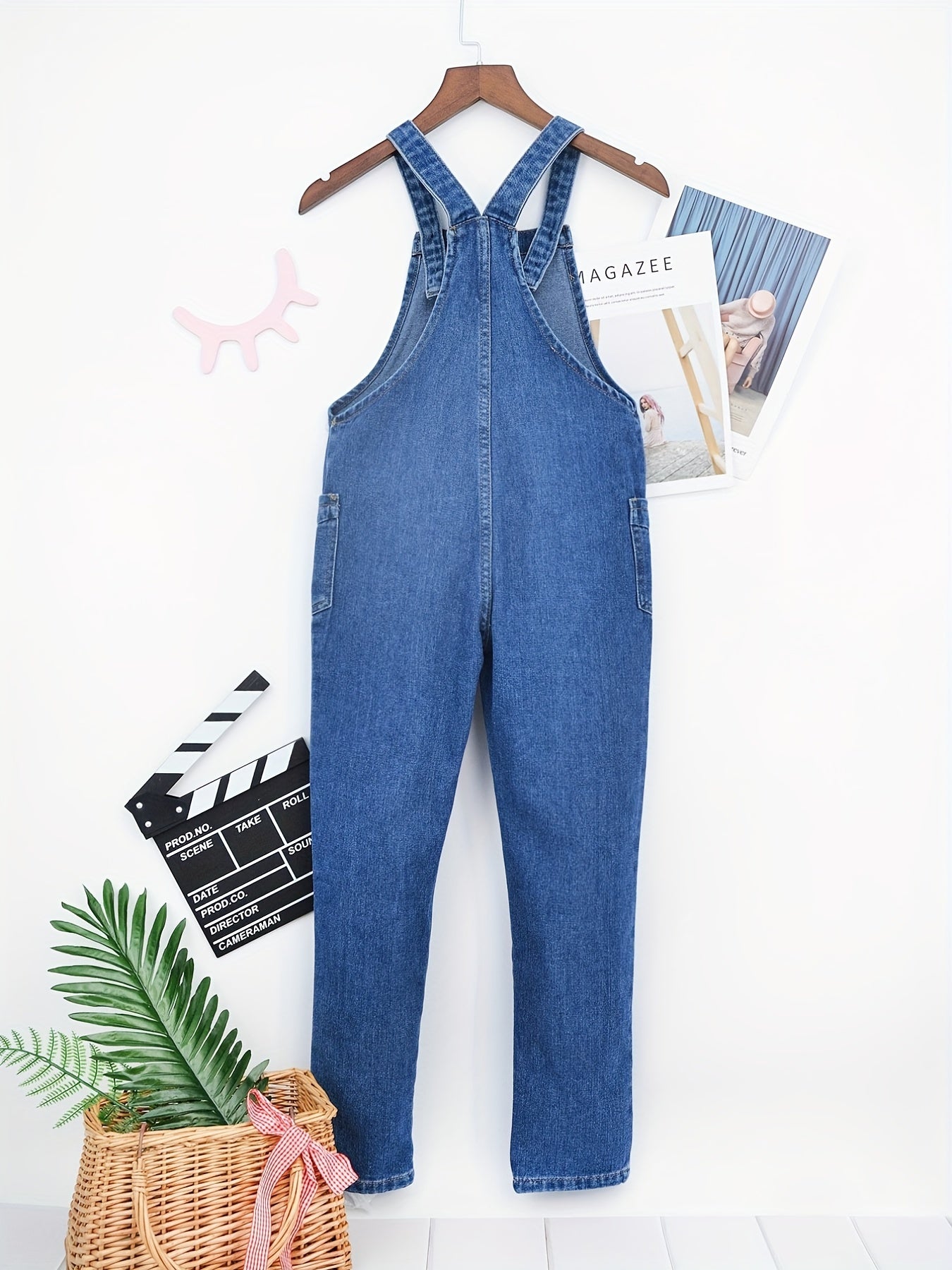 Girls' Full Length Denim Overalls with Pockets