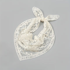 Lace Plaid Flower Triangle Scarf Women Neck Scarf Hollow Small Silk Neckerchief