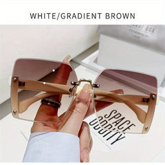 Square Rimless Sunglasses For Women Large Gradient UV400 Sun Shades