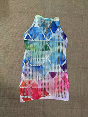 Geometric Print Swimsuit Cover Up Side Split V Neck Beach Cover Up Dress