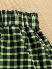 Girl's 2pcs Solid Sweatshirt & Plaid Skirt Set Preppy Style Kids Clothes