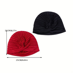 2pcs Pleated Turban Cap Head Wrap Elastic Hijab Hat Beanie Chemo Hats