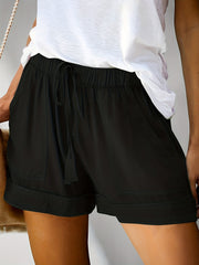 Elastic Waist Patch Pocket Shorts Casual Loose Shorts