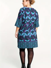 Women's Plus Geometric Print Half Sleeve Round Neck Mini Dress