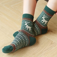 5 Pairs Cartoon Elk Print Socks Warm Christmas Mid Tube Women's Stockings