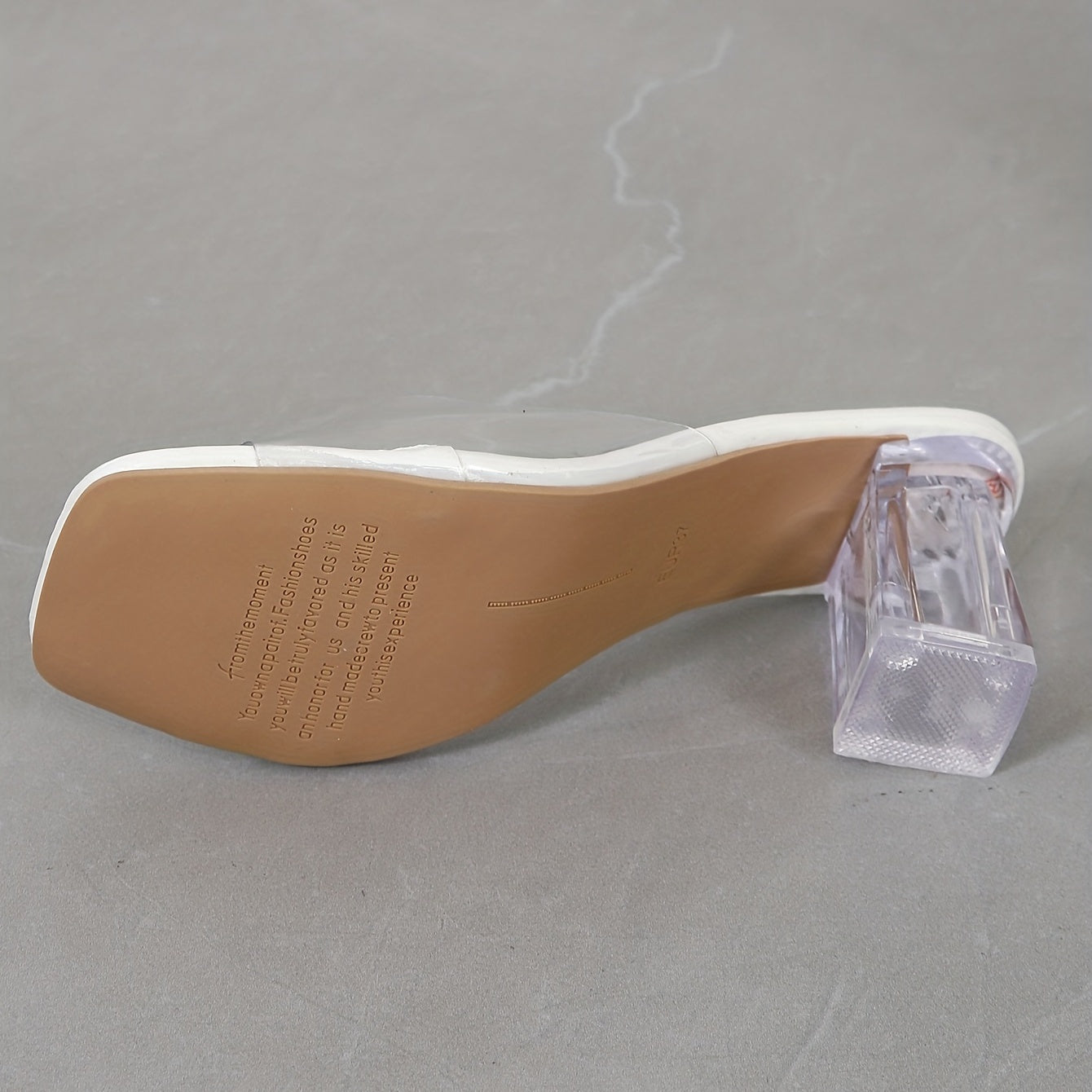 Women's Crystal Chunky Heel Sandals Square Toe Transparent Strap Heels