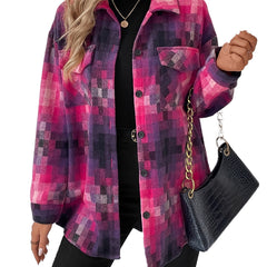 Grid Print Lapel Long Sleeve Coat Outerwear
