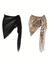Boho 2-Piece Beach Wear Wrap Skirts Leopard & Solid Sarongs