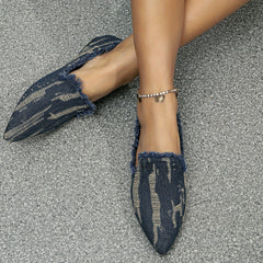 Women's Tassel Canvas Shoes Casual Pointed Toe Flat Lightweight Walking Shoes