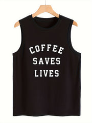 Sleeveless Print Sports Vest Round Neck Stretchy Top
