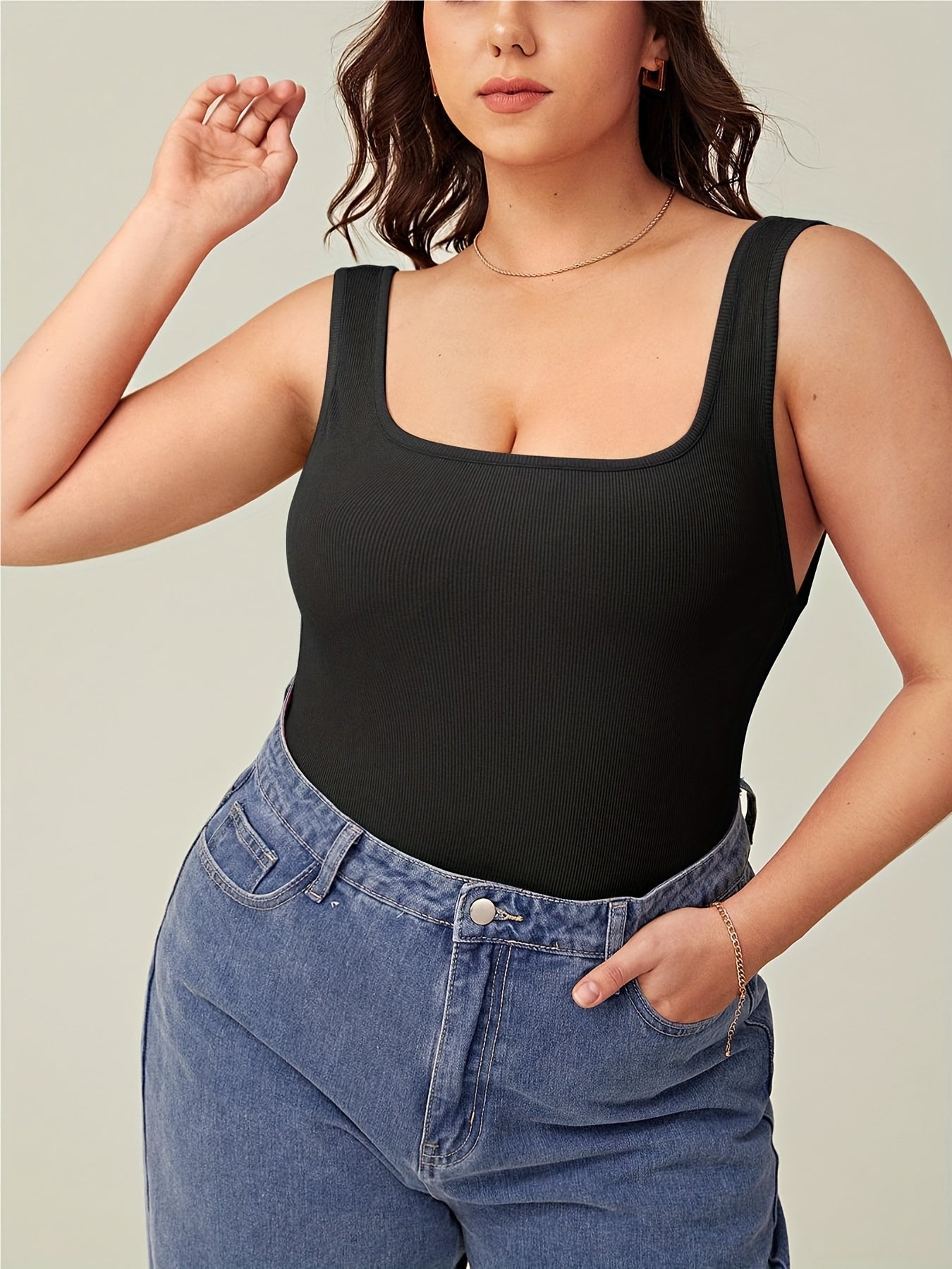 Ribbed Scoop Neck High Stretch Bodysuit