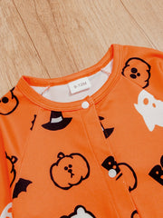 Unisex Baby Halloween BOO Letters Pumpkin Head Ghost Printed Jumpsuit