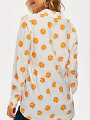 Daisy Print Long Sleeve Button Up Collar Shirt