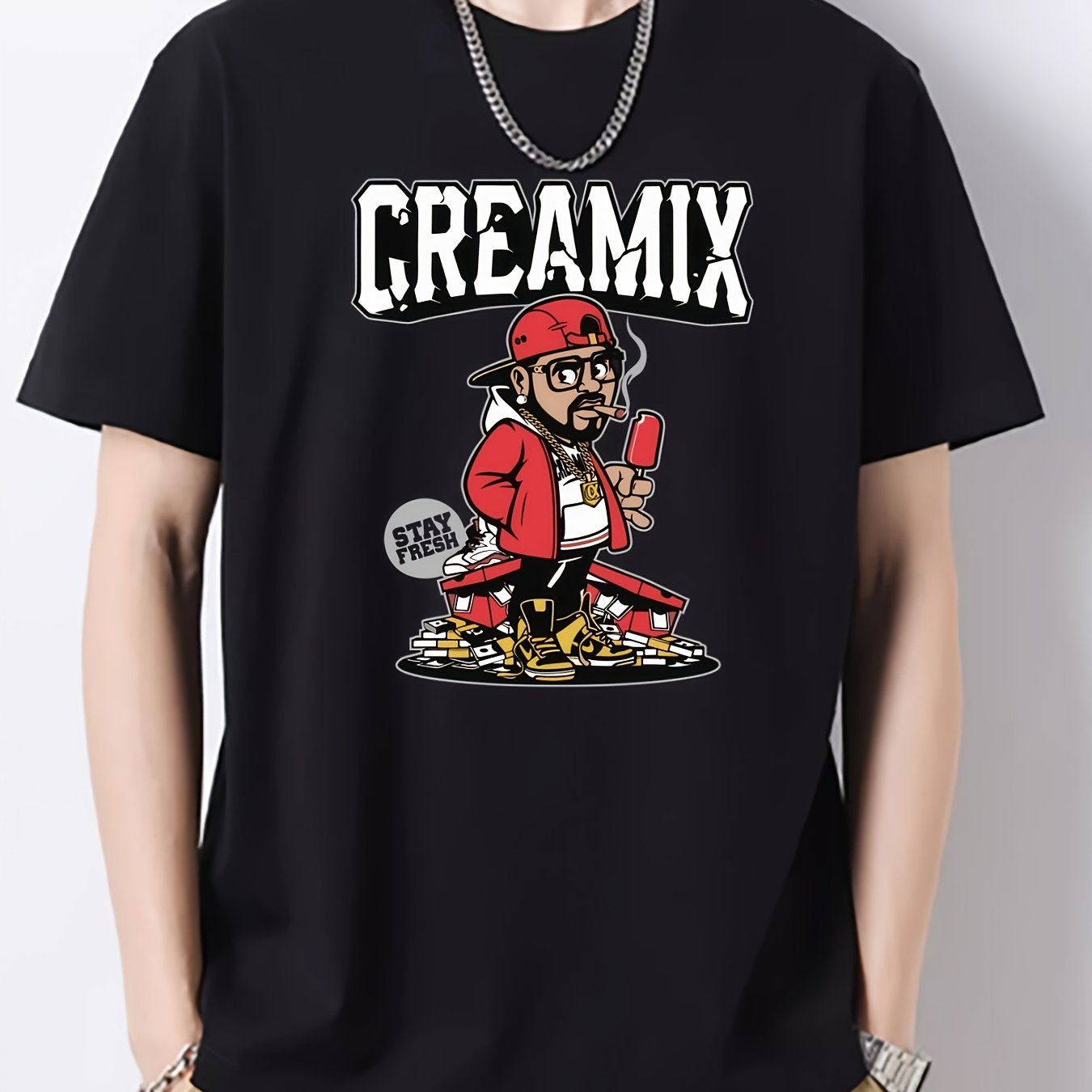 Men's Slim Fit Printed Round Neck T-Shirt for Spring Summer