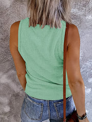 Ribbed Button Tank Top Casual Sleeveless V Neck Tank Top