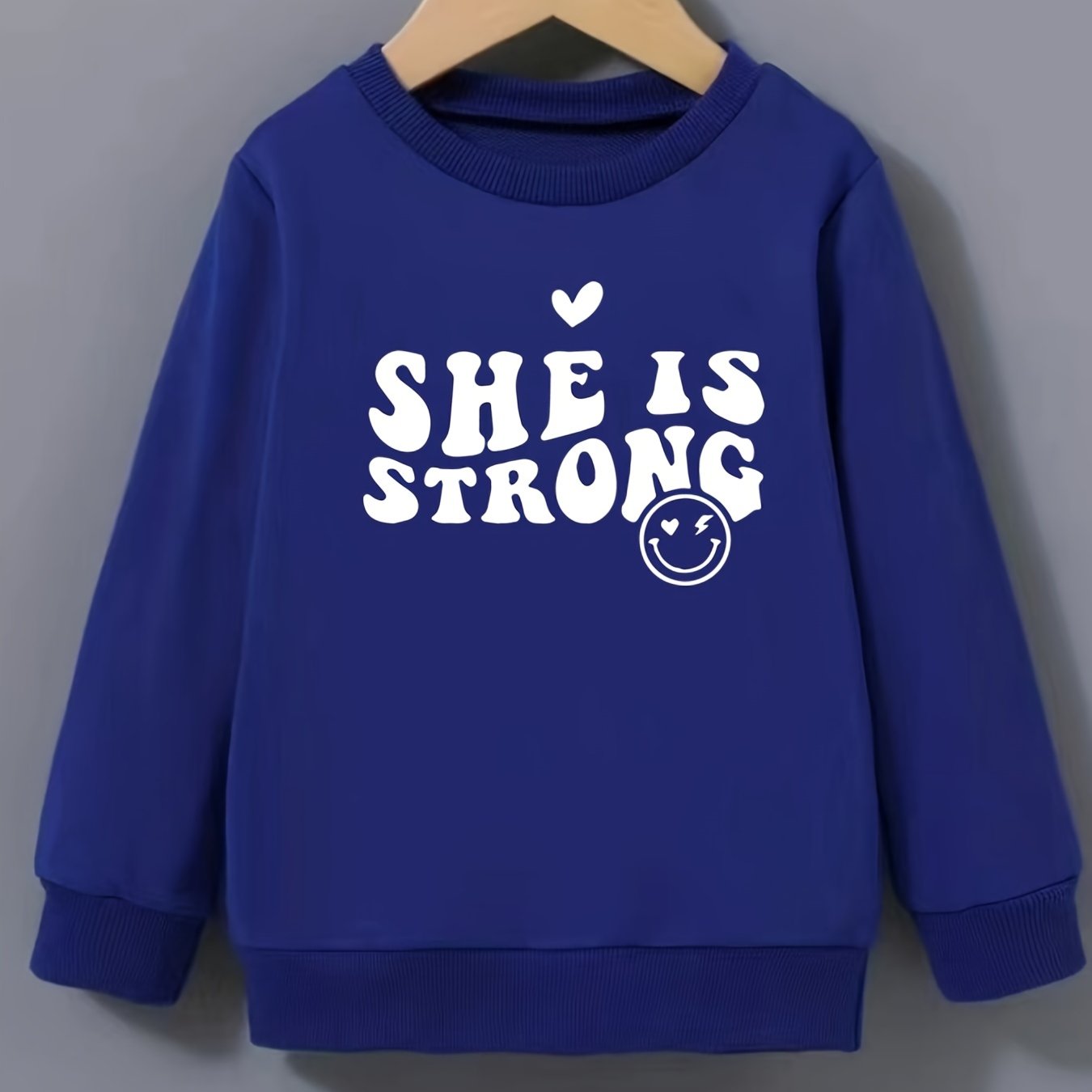 Girls Strong Smile Pattern Sweatshirt Round Neck Long Sleeve Top Pullover