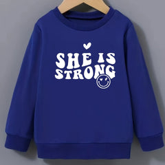 Girls Strong Smile Pattern Sweatshirt Round Neck Long Sleeve Top Pullover