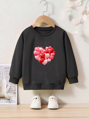 Red Hearts Print Girls Casual Pullover Sweatshirt