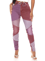 Colorblock Skinny Jeans High Rise Stretch Denim
