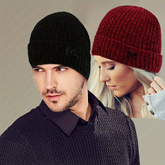 Chenille Velvet Pullover Beanie Winter Hat Windproof Knitted Ski Hat