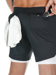 Men's 2 In 1 Quick Dry Running Shorts Above Knees Double Layer With Pockets