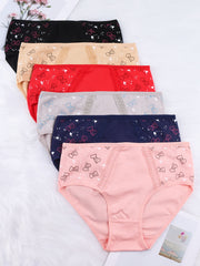 6pcs High Waist Print Briefs Stretchy Intimates Panties Women's Lingerie