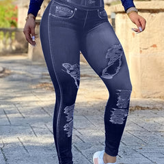 Jeans Print Skinny Yoga Leggings High Waist Lifting