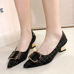 Women's Chunky Heeled Pumps Breathable Slip-on High Heels