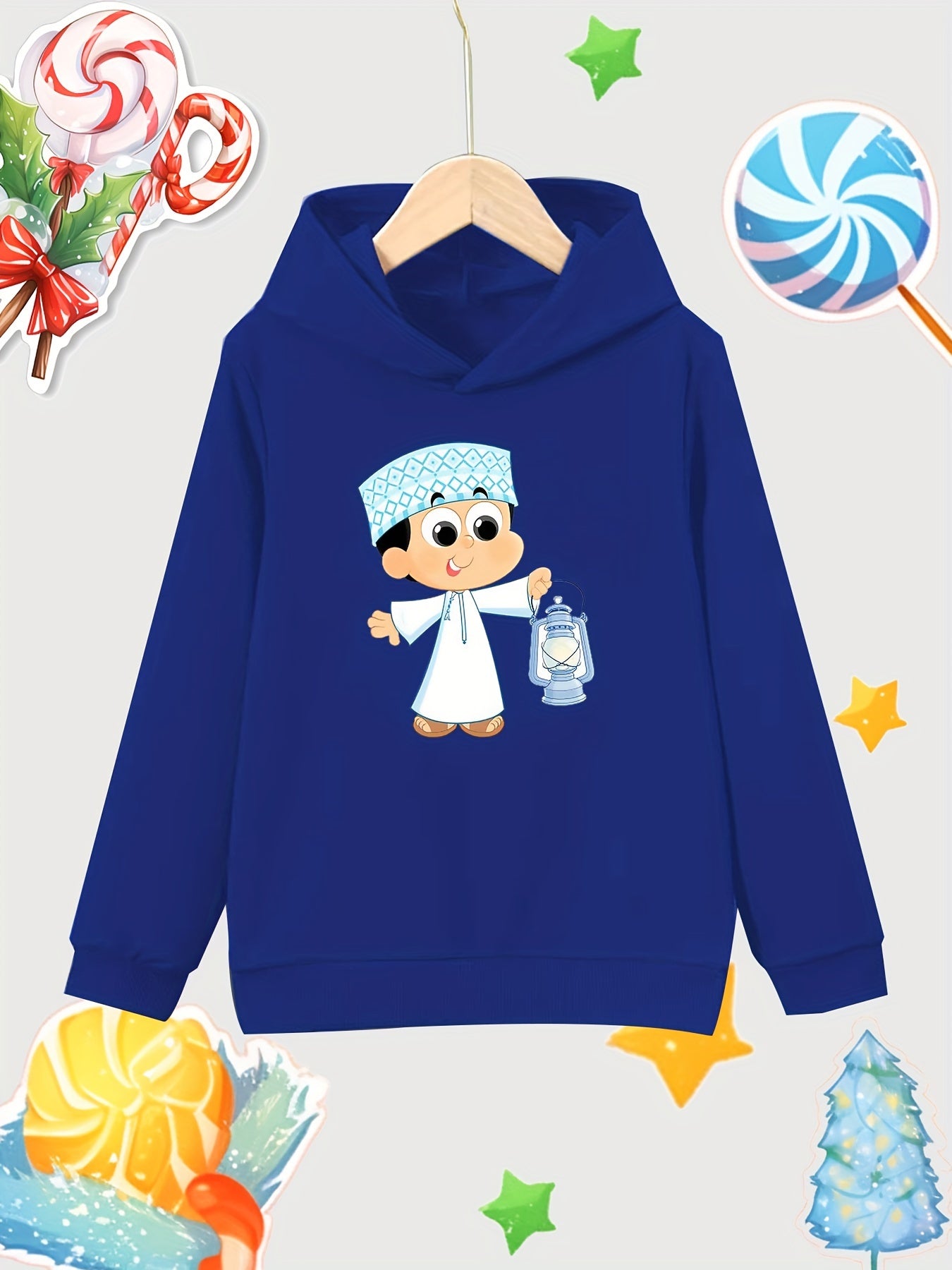 Cartoon Boy Pattern Girl's Cotton Hoodie Active Sweatshirt