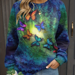 Butterfly Print Pullover Sweatshirt for Women