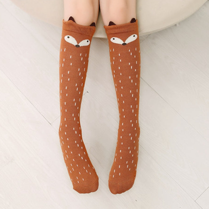 Girls Cartoon Cat Knee High Socks Breathable Comfy Stockings for Spring Autumn