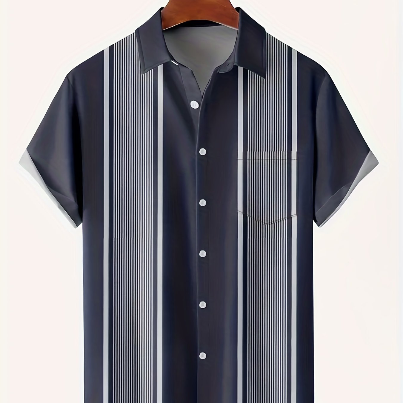 Vertical Stripe Pattern Men's Casual Short Sleeve Lapel Shirt