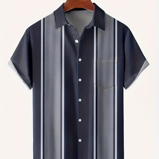 Vertical Stripe Pattern Men's Casual Short Sleeve Lapel Shirt