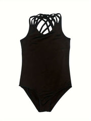 Solid Halter Neck Sleeveless Gymnastics Romper Girls Leotard