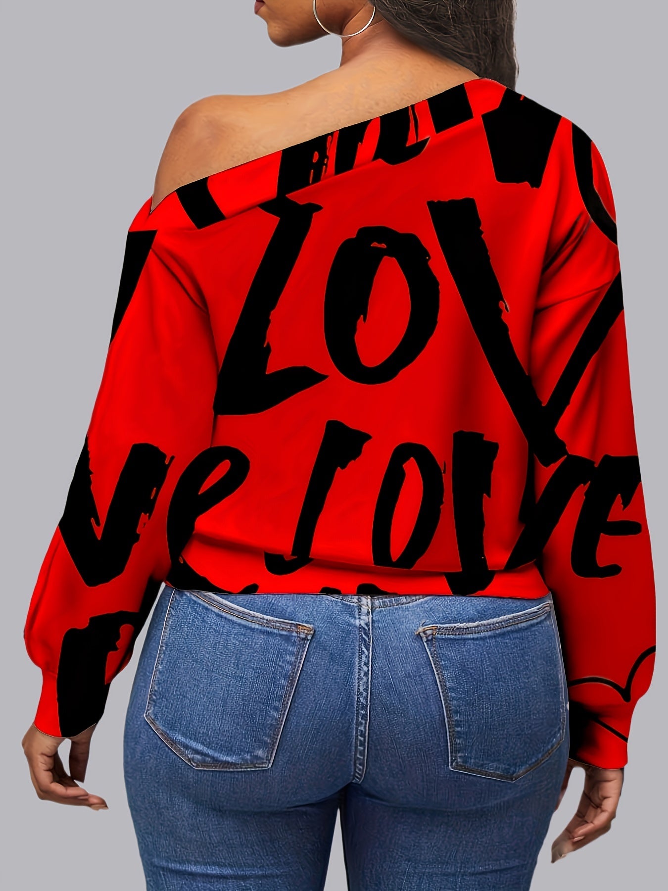 Letter Off Shoulder Casual Sweatshirt for Women