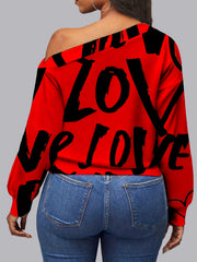 Letter Off Shoulder Casual Sweatshirt for Women