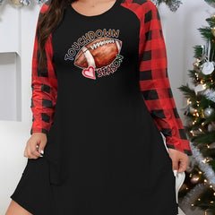 Sporty Loungewear Dress Women's Plus Rugby Print Nightdress