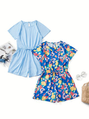 Girls Short Sleeve Fruit Graphic Rompers Jumpsuits Set