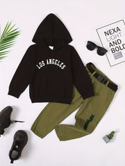 2pcs Boys Alphabet Print Hoodie & Pants Set