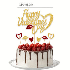7pcs Glitter Sweet Love Cake Toppers Paper Insert Cake Picks Cake Decorations