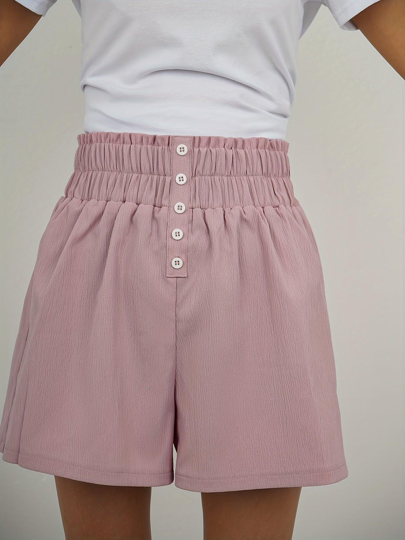Solid Smocked Shorts Elastic Waist Summer Shorts Women's Clothing