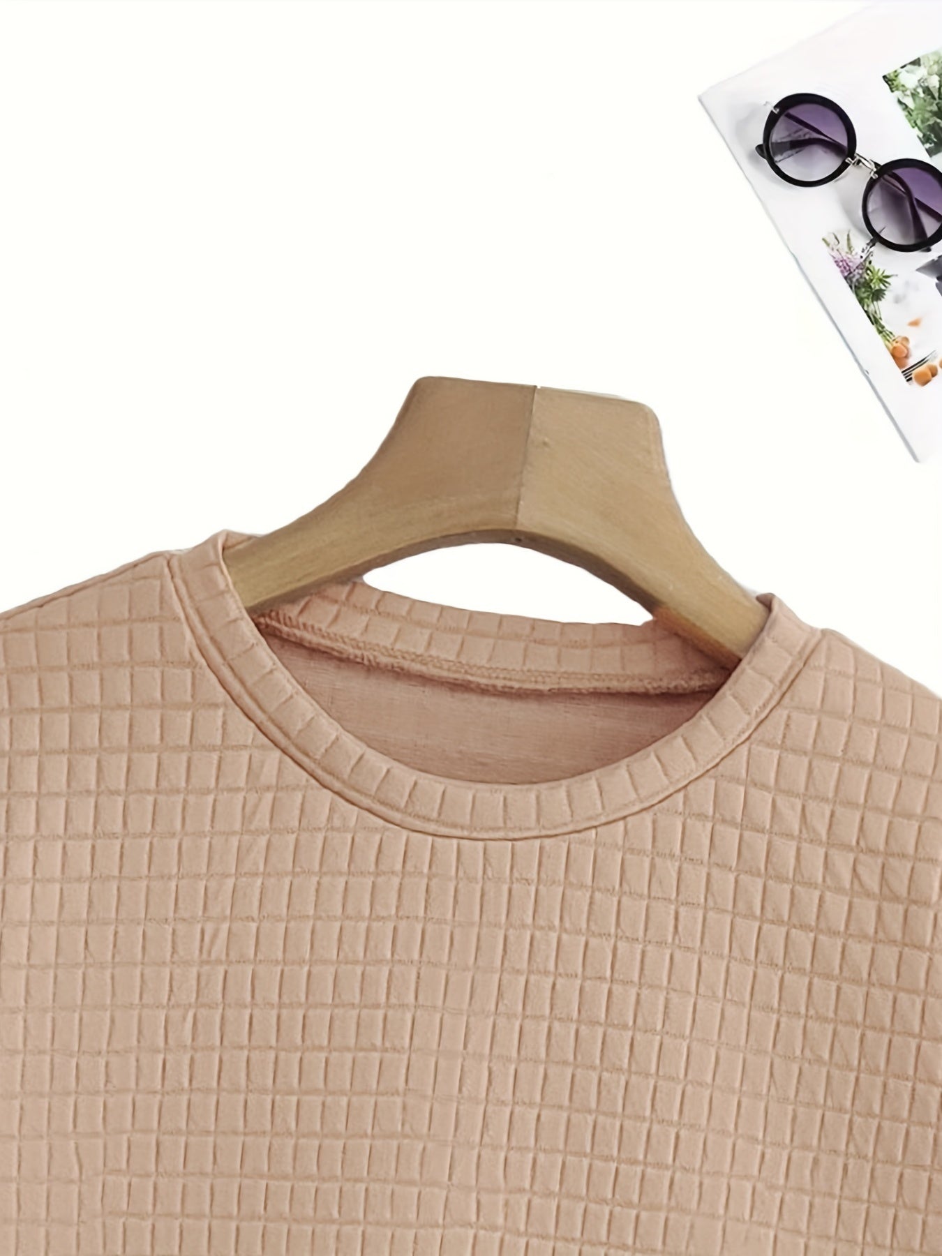 Women's Plus Solid Waffle Knit Long Sleeve Top & Shorts Set
