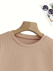 Women's Plus Solid Waffle Knit Long Sleeve Top & Shorts Set