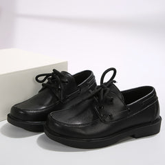 Solid Lace Up Flat Shoes For Girls Lightweight Anti slip Dress Shoes All Seasons