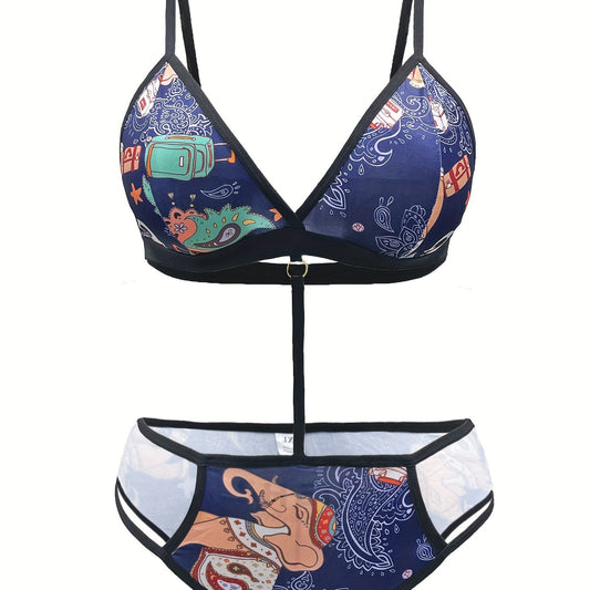 Sexy Boho Bodysuit Cut Out Paisley Print Ring Linked