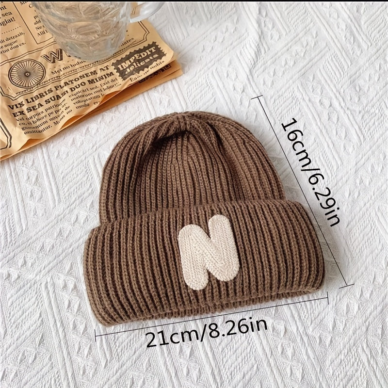 Kids N Letter Patch Knitted Hat Warm Woolen Hat