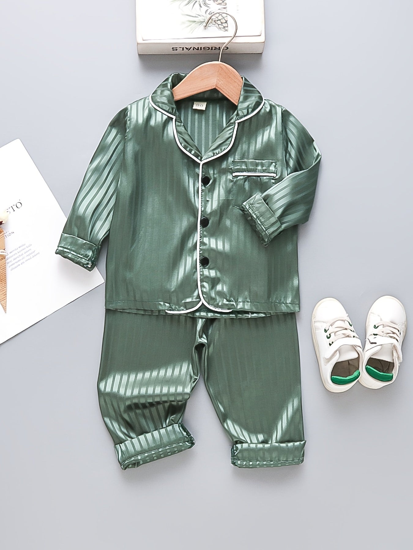 Girls 2pcs Button Down Long Sleeve Top & Pants Set