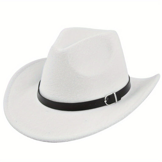 Vintage Cowboy Hat Classic Rolled Brim Fedora Cap Solid Felt Hat