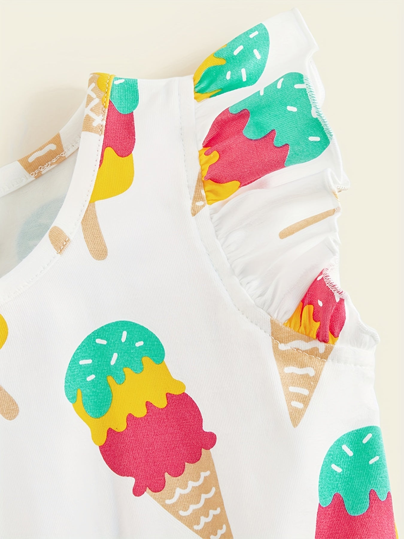 Girls Flying Sleeves Dress Polka Dot Ice Cream Print Kids Princess Dress